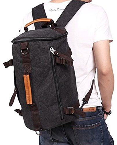 Outdoor Peak Herren Jungend hochwertige Canvas Tasche Schulrucksack Sportrucksack Trommel-Tasche modisch Fitness-Rucksack Umhängetasche praktische Reisetasche Büchertasche(Schwarz)