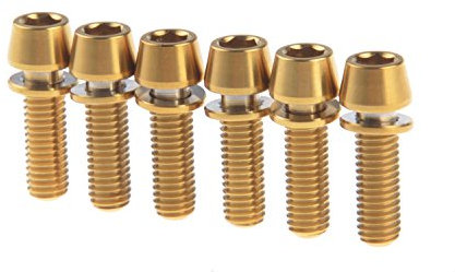 Titanium Gr5 Lot de 6 vis à tête hexagonale avec rondelle pour tige de vélo M5 x 16 mm, M5x16mm Allen Bolts, doré