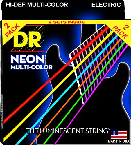 DR Neon Corde per chitarra elettrica colorate, alta definizione, fosforescenti, 2 set, 10-46