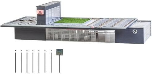 FALLER Bahnhof Horrem Modellbausatz mit 364 Einzelteilen 448 x 195 x 110 mm I Modelleisenbahn Zubehör H0 Gebäude I Modelleisenbahn H0 Bahnhof, Grau