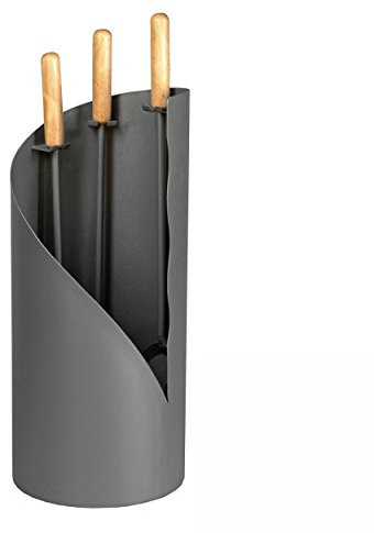 Lienbacher Kaminbesteck (3-teilig), anthrazit beschichtet, Holzgriffe