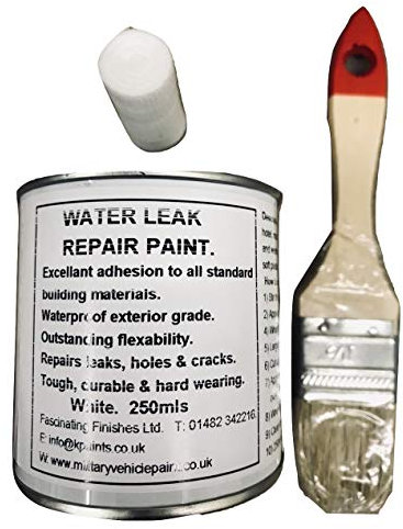 1 x 250ml White. Stop Water Leak Repair Paint Kit. Repairs Gaps Around Window Frames, Cracks In Roofs, Leaking Gutters & Fall Pipes. Use at Home, Van, Boat, Caravan, Mobile Home, Kennel, Cattery, Work, Care Home, Hotel, School.