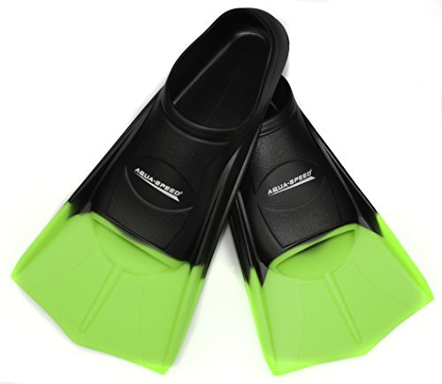 Aqua-Speed Training, pinne corte, comode pinne per il nuoto, per mare e piscina, ideali per l'allenamento, Uomo, Nero/Verde fosforescente, 45/46