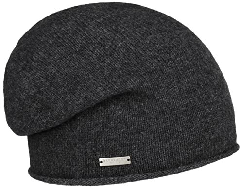 Seeberger Kaschmir Beanie mit Rollrand Kaschmirmütze Strickmütze Wintermütze Mütze Strickmütze Long Beanie (One Size - anthrazit)