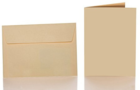 Paper24 25 Faltkarten blanko mit Umschlag 120x170 mm, Briefumschläge B6, Doppelkarten mit Umschlag sind ideal für Geburtstag in Camel