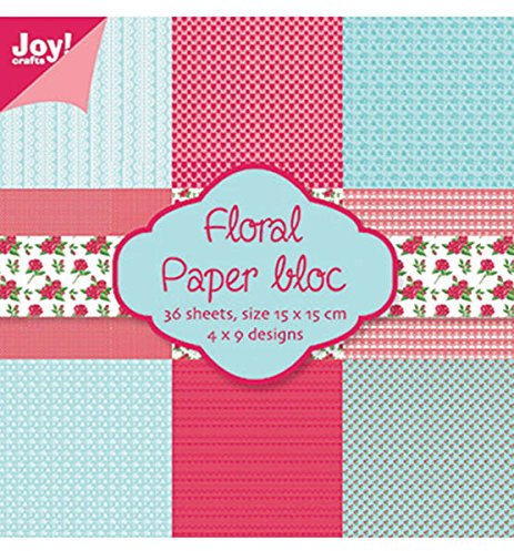 Joy!Crafts Paper bloc Dekopapier-Set Floral 1, Inhalt 36 Blatt im Block, 9 verschiedene Designs je 4 Blatt, Blattgröße 15 cm x 15 cm
