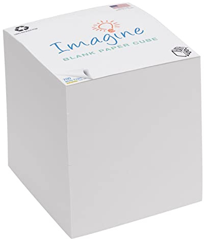 EARTHCUBE Blank White 3.5 Inch Note Cube (Not Sticky) Made in USA (Paper US or CAN) 100% Recycled 700 Tear-off Pages (Not Loose) 'Imagine'