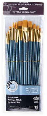 Royal and Langnickel RSET-9313 Long Handle Taklon Variety Brush Set - Medium Gold (Pack of 12)