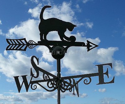 GAP GARDEN PRODUCTS - Cat And Ball Design Weathervane. Solid Metal Construction and Coated in a Durable Black Finish