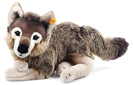 Steiff Snorry Schlenker Wolf - 40 cm - Kuscheltier für Kinder - Plüschtier - weich & waschbar - grau/braun (069284), Dunkelgrau