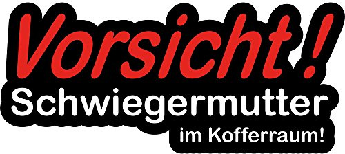 wall-art-design Fun Aufkleber Vorsicht Schwiegermutter im Kofferraum 15x6.5 cm selbstklebend, glänzend für Auto, Motorrad, Fahrrad, Boot oder Caravan
