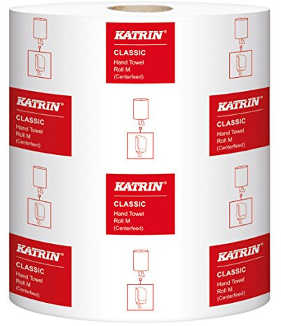 Katrin 485049 classique Dévidage central à la main Séchage Rouleau, 1 épaisseur, EN RELIEF, 300 m, Blanc (lot de 6)
