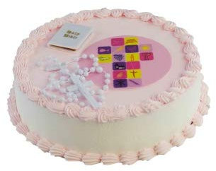 Cake Company Tortendeko Mädchen mit essbarem Zuckeraufleger | Tortendekoraition zur Kommunion & Konfirmation | mit Aufleger, Bibel und Rosenkranz | Kuchen und Torten schnell und einfach dekoriert