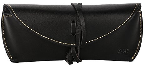 ZLYC Unisex handgefertigtes hartes Leder Kollektion Brillenetui Sonnenbrillenetui, 18,8 x 8,6 x 5,6 cm, Schwarz C