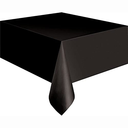 Solid Black Short Fold Rectangular Plastic Table Cover (137cm x 274cm) 1 Count - Elegant & Durable Tablecloth for Parties, Events, and Home Use