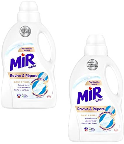 Mir White Ravive & Répare – Lessive Liquide – Raviveur de Blanc – 50 Lavages (Lot de 2 x 1.5L)