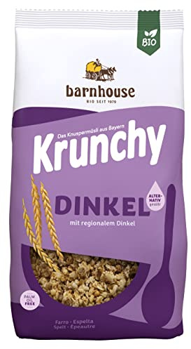 Barnhouse Krunchy Dinkel alternativ gesüßt, Bio Dinkel-Knuspermüsli aus Bayern, nur mit Reissirup gesüßt, 1 x 750 g