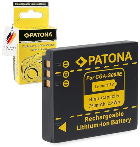 PATONA CGA-S008E Akku 750mAh Ersatzakku kompatibel mit Panasonic Lumix DMC-FS3 FX30 FX500 SDR-S7 S9 Ricoh Caplio R6 CX1 CX2 Leica C-LUX 2 CGAS008 E DMW-BCE10 DMW-BCE10E VW-VBJ10 VW-VBJ10E Leica BP-DC6