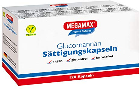 MEGAMAX Glucomannan Sättigungskapseln 120 Kapseln -Abnehmen mit Konjak Glucomannan - schnell schlank sein, simpel abnehmen - Natürliche Ballaststoffkapseln bei Gewichtsreduktion -GLP-1-freundlich