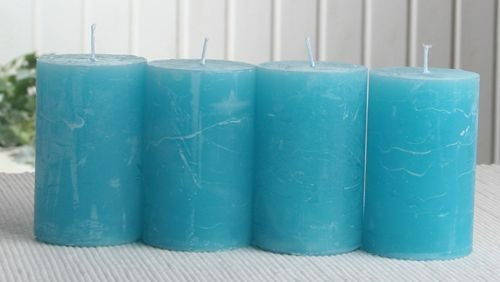 Set: 4X Rustik-Stumpenkerze, 8 x 5 cm Ø, Aqua-türkis