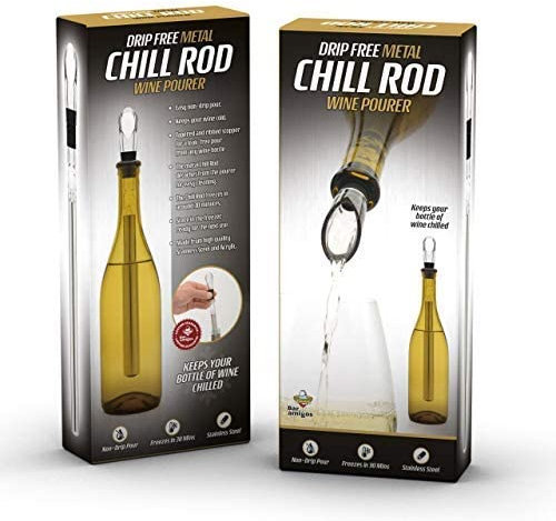 Bar Amigos Chill Rod Wine Bottle Cooler Chiller with Stainless Steel Red White Wine Pourer and Cooler Stick with Aerator Pourer Pouring Spout
