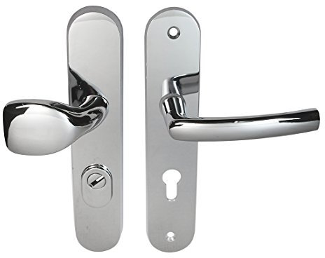 Wohnungstür Schutzbeschlag Security 302 Chrom WE-72 mm mit ZA Türdrücker