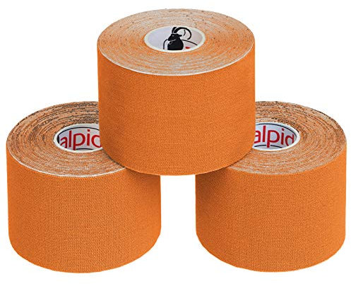 ALPIDEX Kinesiologie Tape 1/3/ 6/12 Rollen Viele Farben 5 m x 5 cm Anwendungsbroschüre Elastisch Wasserfest Hautfreundlich Physio Muskel Tape Set, Farbe:orange, Menge:3 Rollen