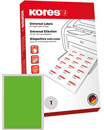 Kores Farbige Universal-Etiketten, 210 x 297,0 mm, 100 Blatt, grün