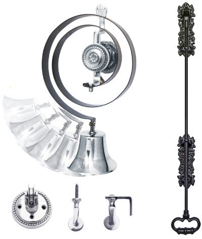 House of Brass Polished Chrome Traditional Butlers Bell Kit with Black Iron Pull