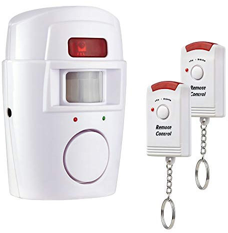 Allarme Antifurto in Blister con Sensore Sensibile a Raggio 110 Gradi e Sirena da 105 Db, Completo di 2 Telecomandi