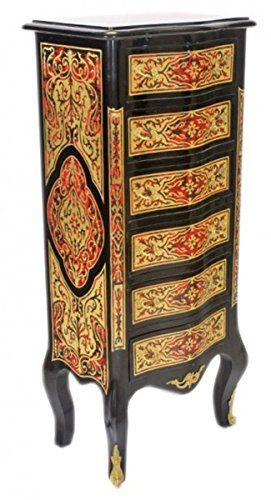 Casa Padrino Barock Boulle Kommode Schwarz/Gold/Rot mit 6 Schubladen - Möbel Schrank Sideboard