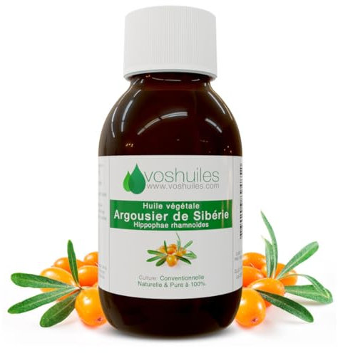 VOSHUILES - Huile Végétale d'Argousier - Cosmétique Parfum Légèrement Fruité et Acidulé - 30 ml - Soin Naturel pour Peau et Cheveux
