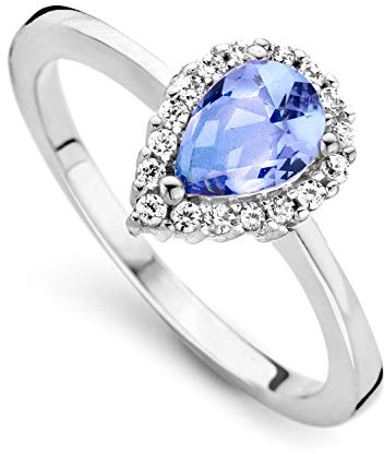 Orphelia Damen-Ring 925 Silber rhodiniert Zirkonia blau Tropfenschliff Gr. 60 (19.1)-ZR-7226/BT/60