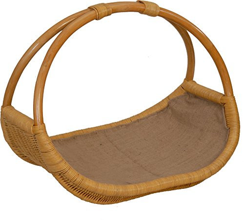 Praktischer Holzkorb XL aus echtem Rattan, Kaminkorb/Kaminholzkorb Natur mit Jute ausgeschlagen (Honig)