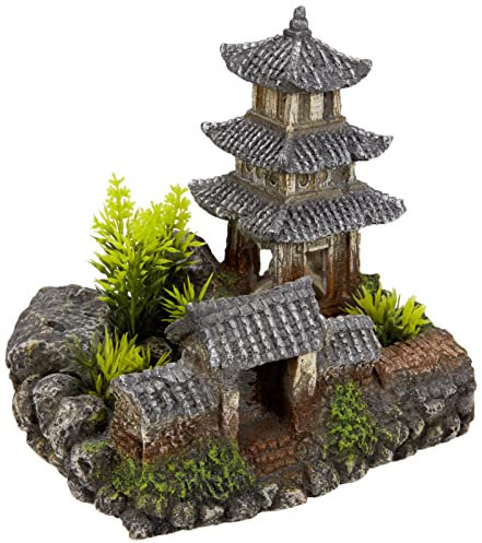 Nobby - Décoration pour aquarium - Avec plantes - Temple asiatique - 18,5 x 14,2 x 17 cm