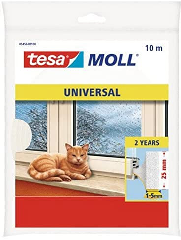 tesamoll Perfil I STANDARD, Burlete Cortavientos, Cinta Autoadhesiva de Espuma adecuado para Aislar Ventanas y Puertas del Hogar, Blanco, 10 m x 25 mm x 4 mm