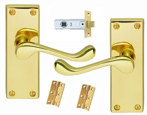 Victorian Scroll Brass Door Handle Set with Latch and Hinges: Premium Quality