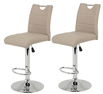 Hela Tische, 2er Set Barhocker Bistrohocker Miranda, Kunstleder Cappuccino, Trompetenfuß mit Lift und 360° drehbar, Sitzhöhe 60 auf 82 cm