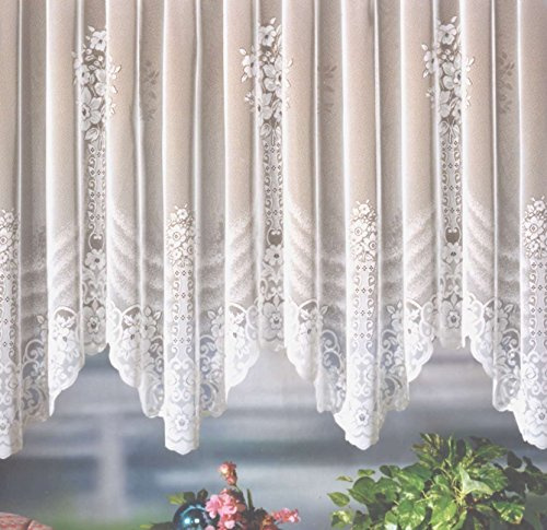 heimtexland Gardine Store Bogenstore Jacquard Blumenmuster weiß mit Kräuselband/Universalschienenband HxB 175x600 cm für Fensterbreite 250-290 cm Vorhang durchscheinend Fensterdeko Typ27