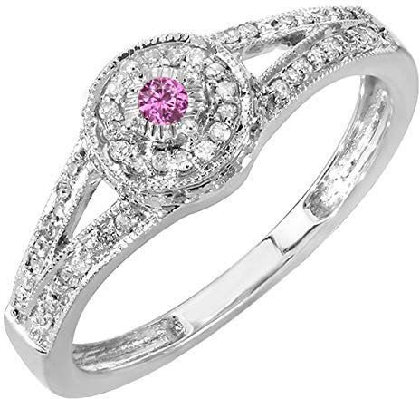 Dazzlingrock Collection Damen-Verlobungsring, runder rosa Saphir und weißer Diamant, geteilter Schaft, Sterlingsilber, Saphir, Sterling Silber, Saphir