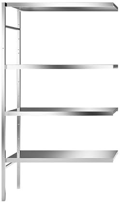 kaiserkraft | Edelstahl-Steckregal | 4 Glatte Fachböden | Fachbodenbreite x Tiefe 940 x 440 mm | Eck-Anbauregal