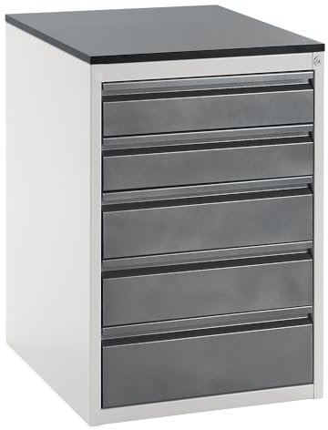 RAU | Schubladenschrank mit Teleskopführungen | Höhe 820 mm | Schubladen 2 x 120 | 2 x 150 | 1 x 180 mm | lichtgrau/anthrazit-metallic | Breite 580 mm