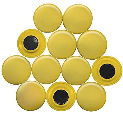 Large Yellow Planning Office Magnets for Fridge, Whiteboard, Noticeboard, Filing Cabinet - 40mm dia x 8mm high - Pack of 12