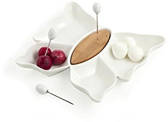 Brandani 55755 Antipastiera Farfalla porcellana bianca con tre forchettine bamboo