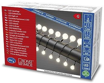 Konstsmide LED Globelichterkette, kleine & große runde Dioden, 80 warm weiße Dioden, 24V Außentrafo, schwarzes Kabel - 3680-107