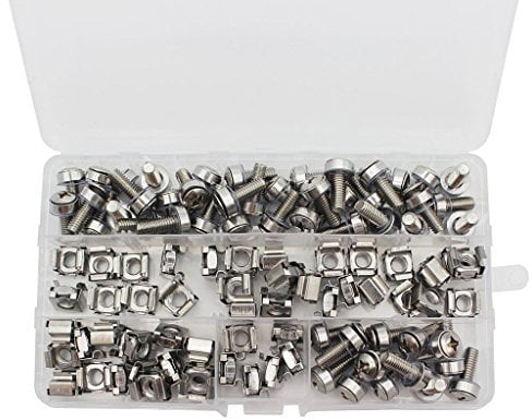 Raogoodcx 50 Sets M6 Square Hole Hardware Cage Nuts & Mounting Screws Washers for Server Rack and Cabinet (M6 X 20mm)(Screw+Washer+cage nut)