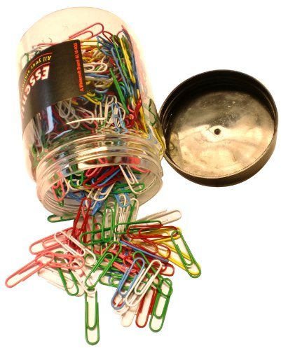 Whitecroft Essentials Stationery Tubs 32mm Large Plain Paper Clips - Assorted Colours (Pack of 500)
