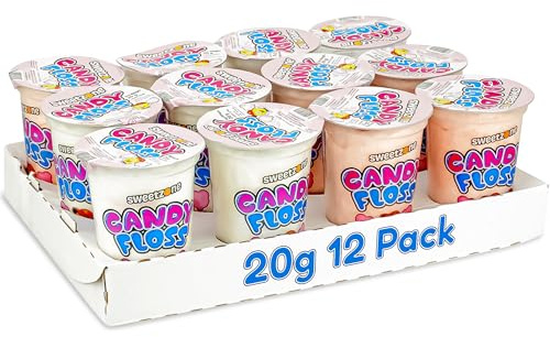 Sweetzone Candy Floss 20g x12 Pack Halal Tub | Halal cotton candy floss pots, retro fairground sweets, bulk multipack, party bags, kids treats, classic British candy