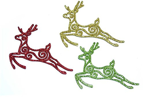 Gifts 4 All Occasions Limited SHATCHI 3pcs Glitter Reindeer Christmas Tree Xmas Party Hanging Ornament Decorations, Multi, SHATCHI - 511