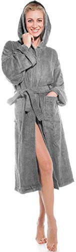 aqua-textil XS-XXXL Bademantel Kapuze Uni lang aufgesetzte Taschen Damen Herren Unisex warm Frottee Baumwolle OEKO-TEX Föhr